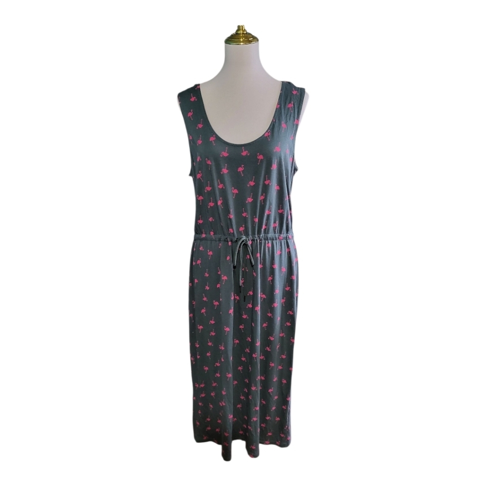 💕Boden Tropical Flamingo‎ Sleeveless Maxi Dress With Tie Waist Womens 12R